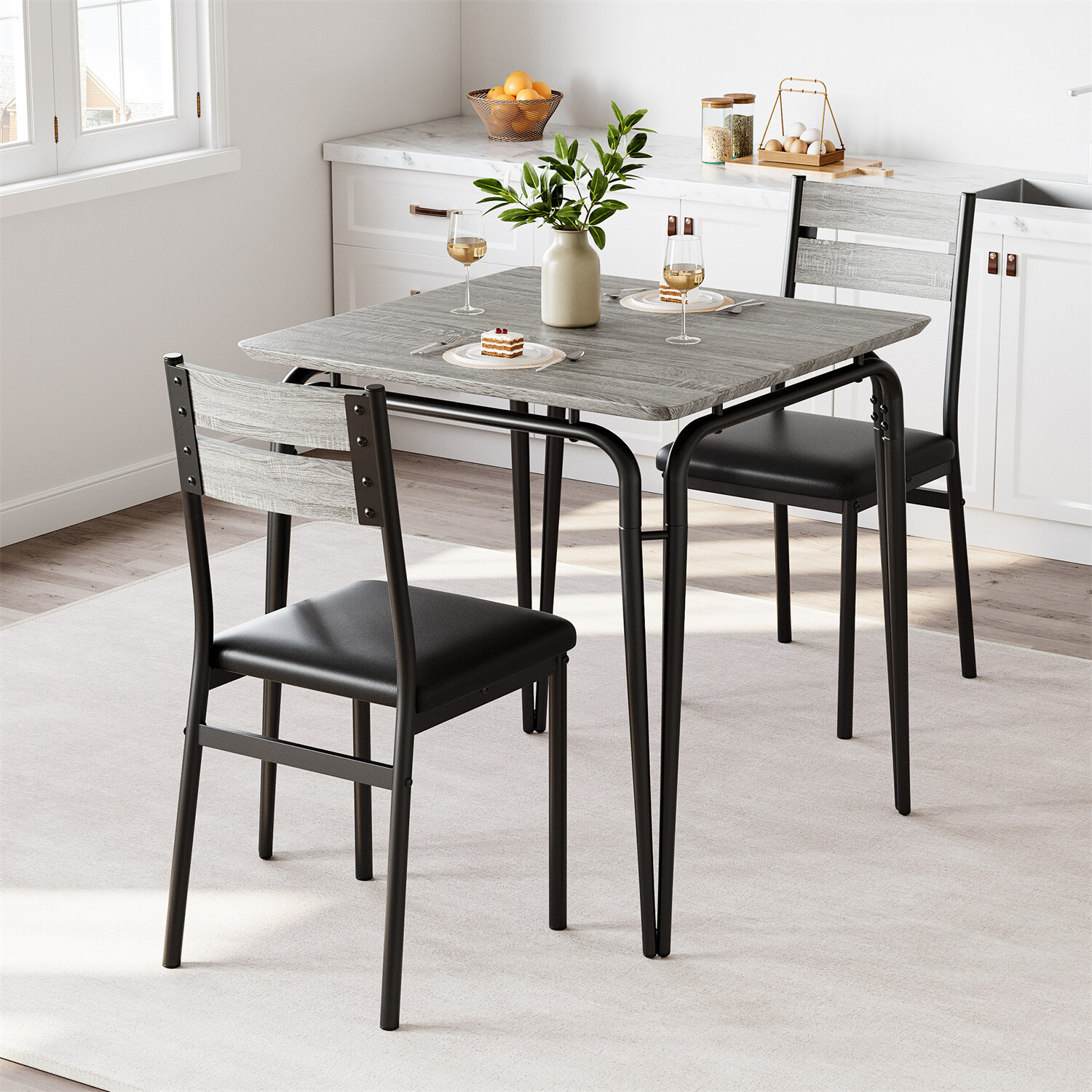 3 Pics Kitchen Table and Chairs for 2 Upholstered Chairs MDF Thickened Tabletop