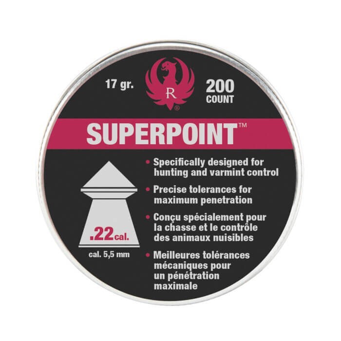 RUGER 200 Count IMPACT SUPERPOINT Premium Pointed 5.5mm .22 Caliber Pellets