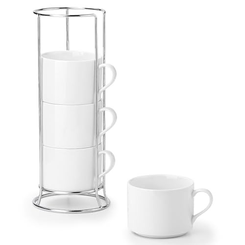 10 Ounce Porcelain Stackable Cappuccino Cups with Stainless 10 Ounces White