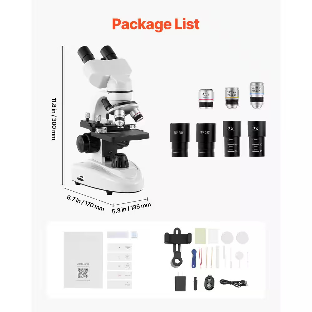 Compound Binocular Microscope, 40-2000X Magnification, Professional Compound Mic