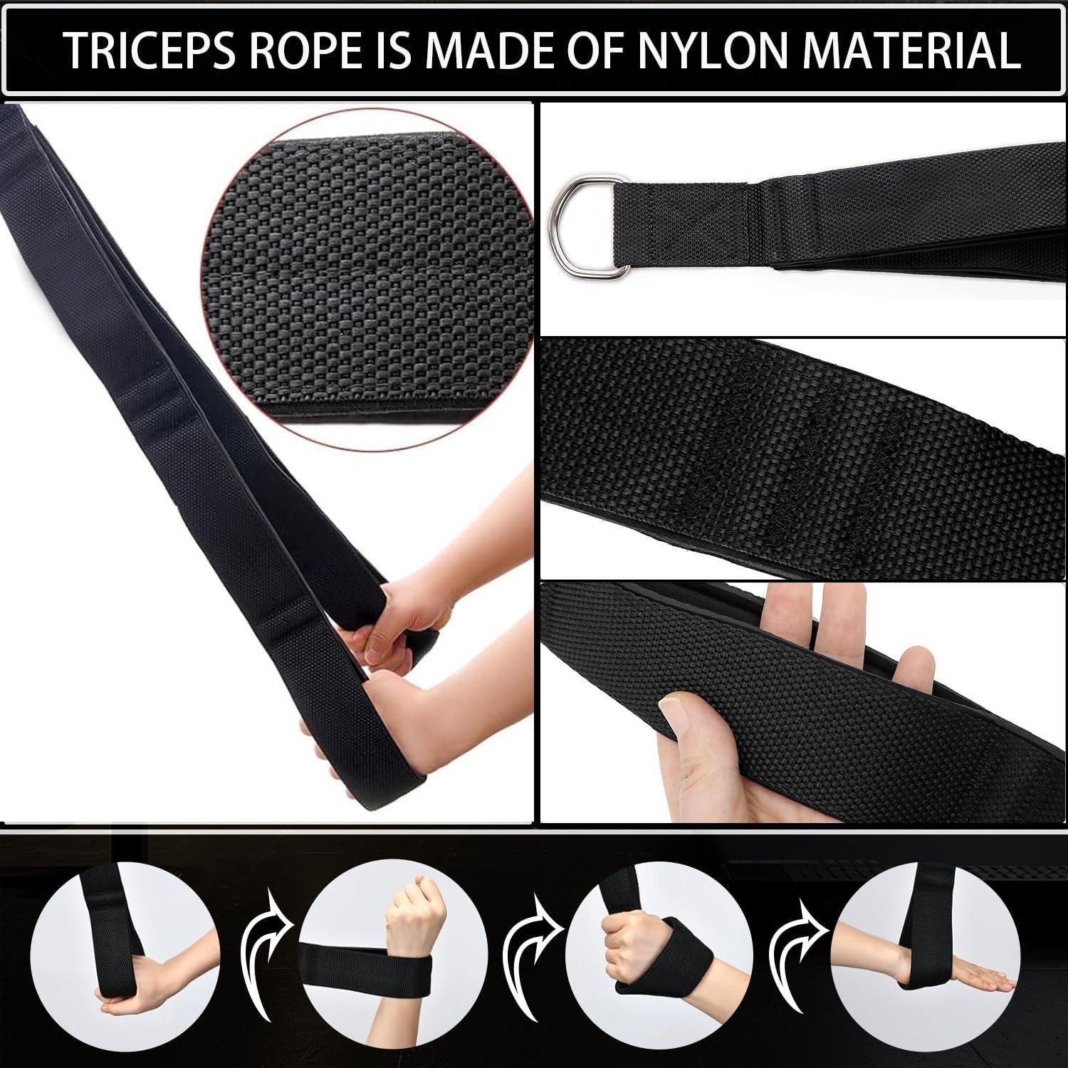 Tricep Rope Cable Attachment Pull Down Facepull Strength Arm Training Straps Gym