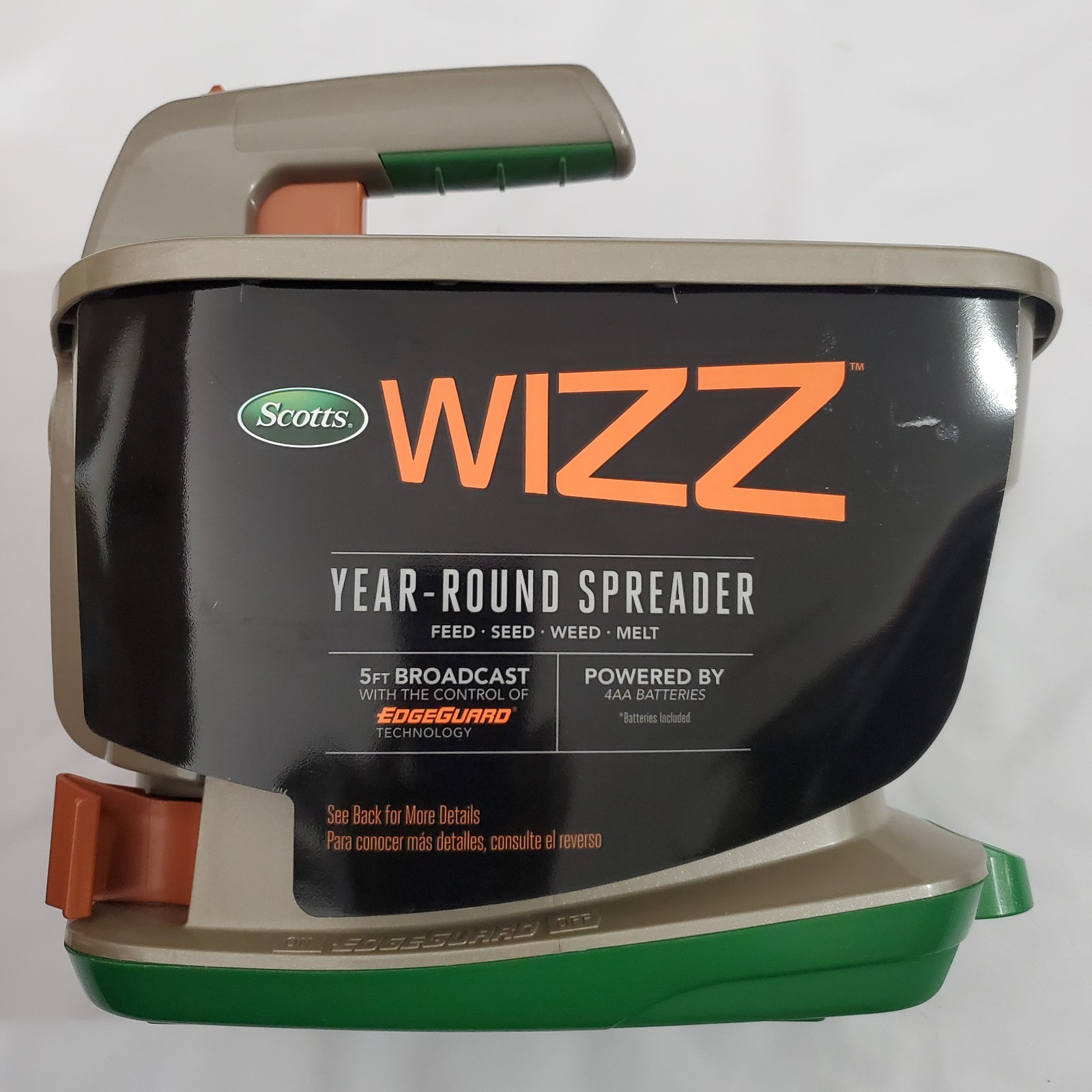 New Scotts Wizz Hand Held Spreader Battery Lawn, Garden, Melt 5 Ft Spread