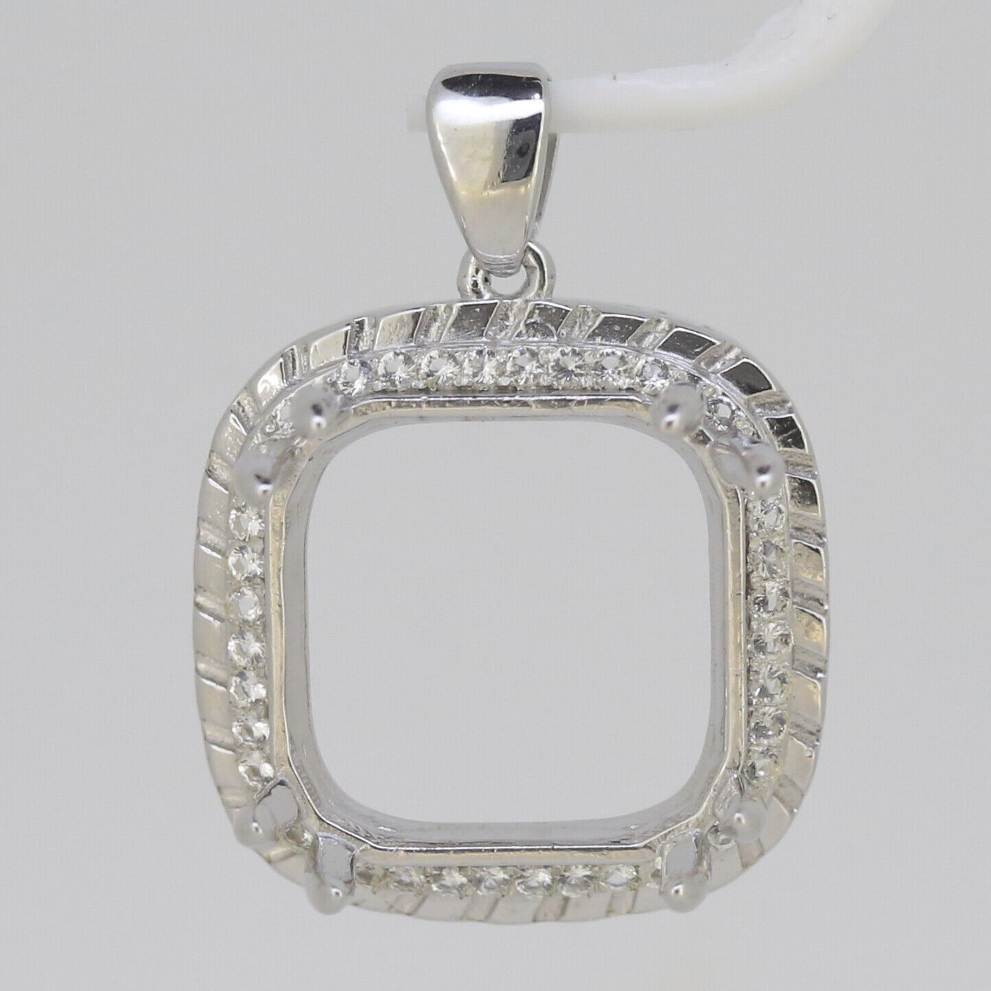 Sterling Silver Semi Mount Pendant Setting Cushion Cu 14x14mm Halo Topaz