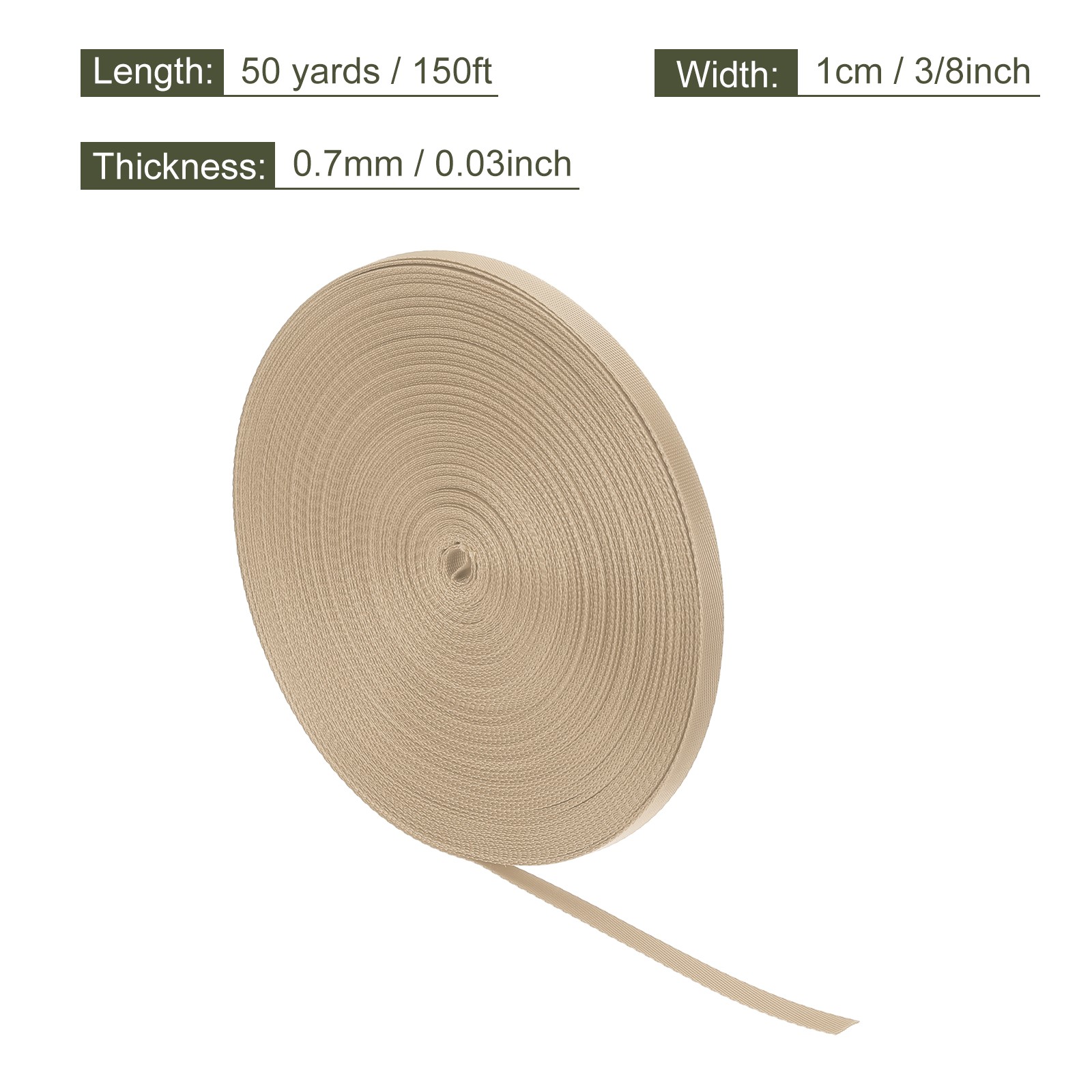 Flat Nylon Webbing Strap 3/8 Inch 50 Yards Apricot for Backpack