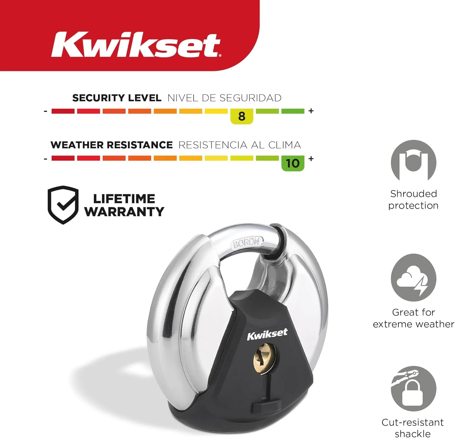 Discus Padlock with Boron Carbide Shackle, High Security Outdoor Storage & Gate