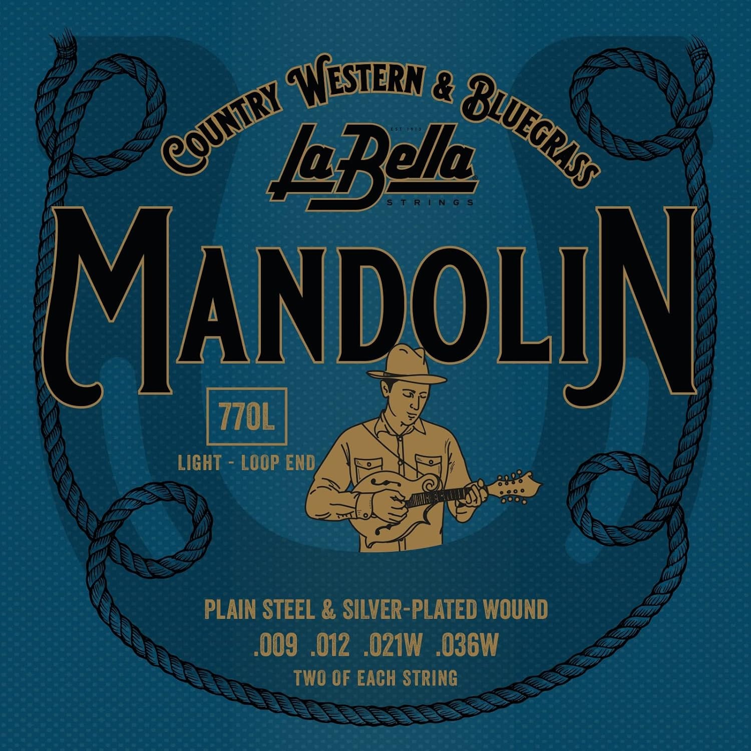 LABELLA MANDOLIN STRING SET SILVER PLATED WOUND LOOP END LIGHT 770L (.009-.036W)