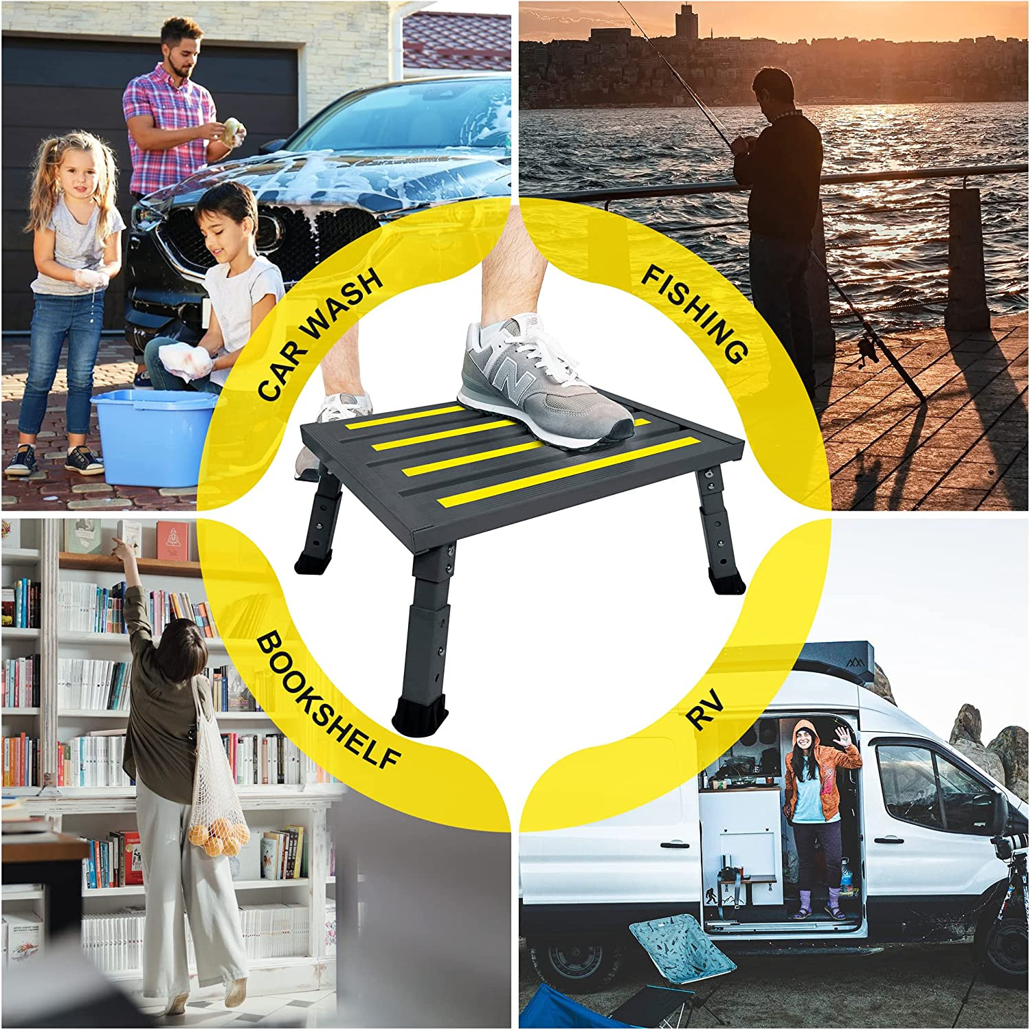 Adjustable Height Aluminum RV Step Stable Foldable Platform Step Stool...