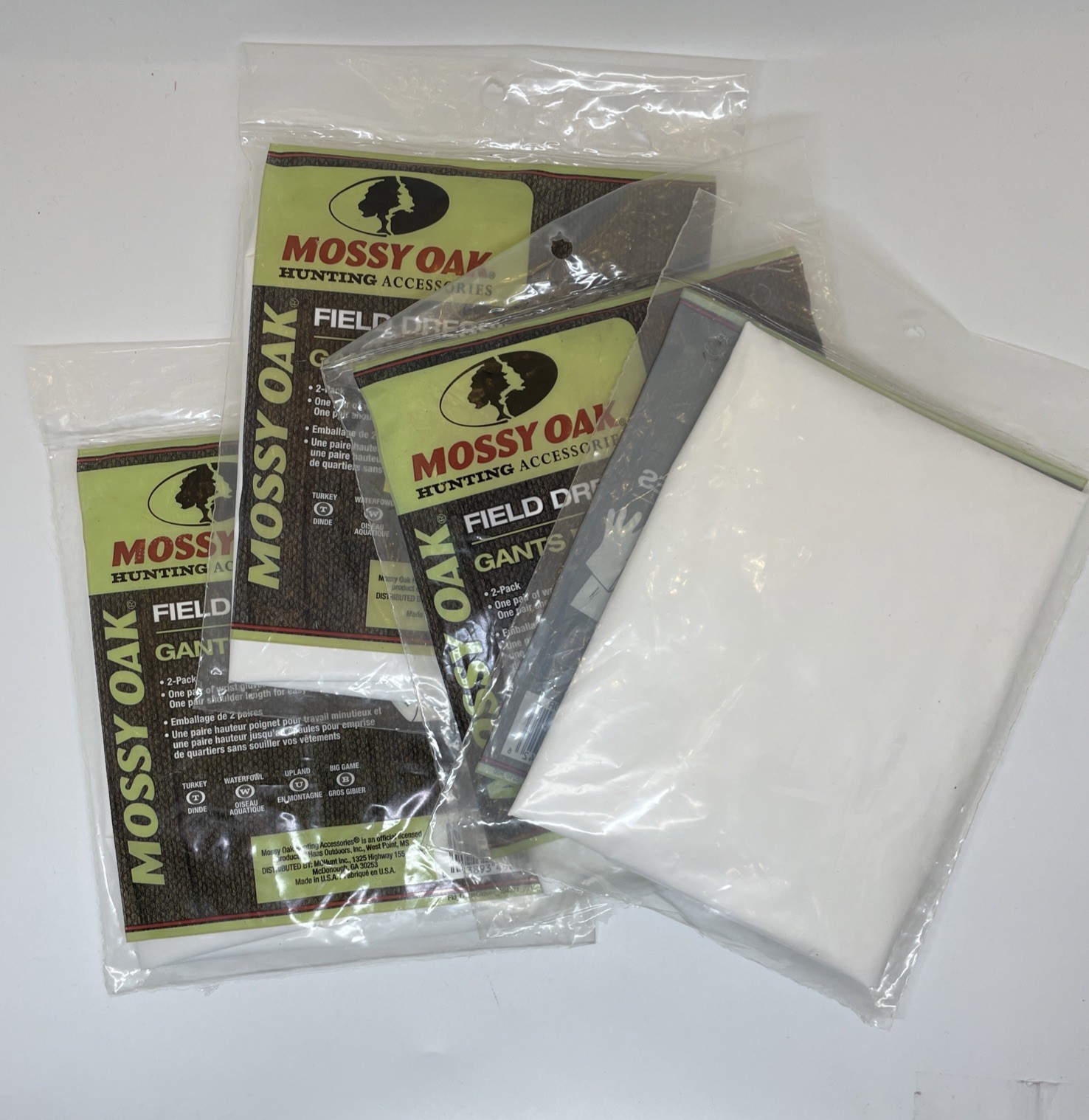 New Lot Of 4 Mossy Oak Field Dressing Gloves, White, 2pk,Hunting, Hunt, Deer,Elk