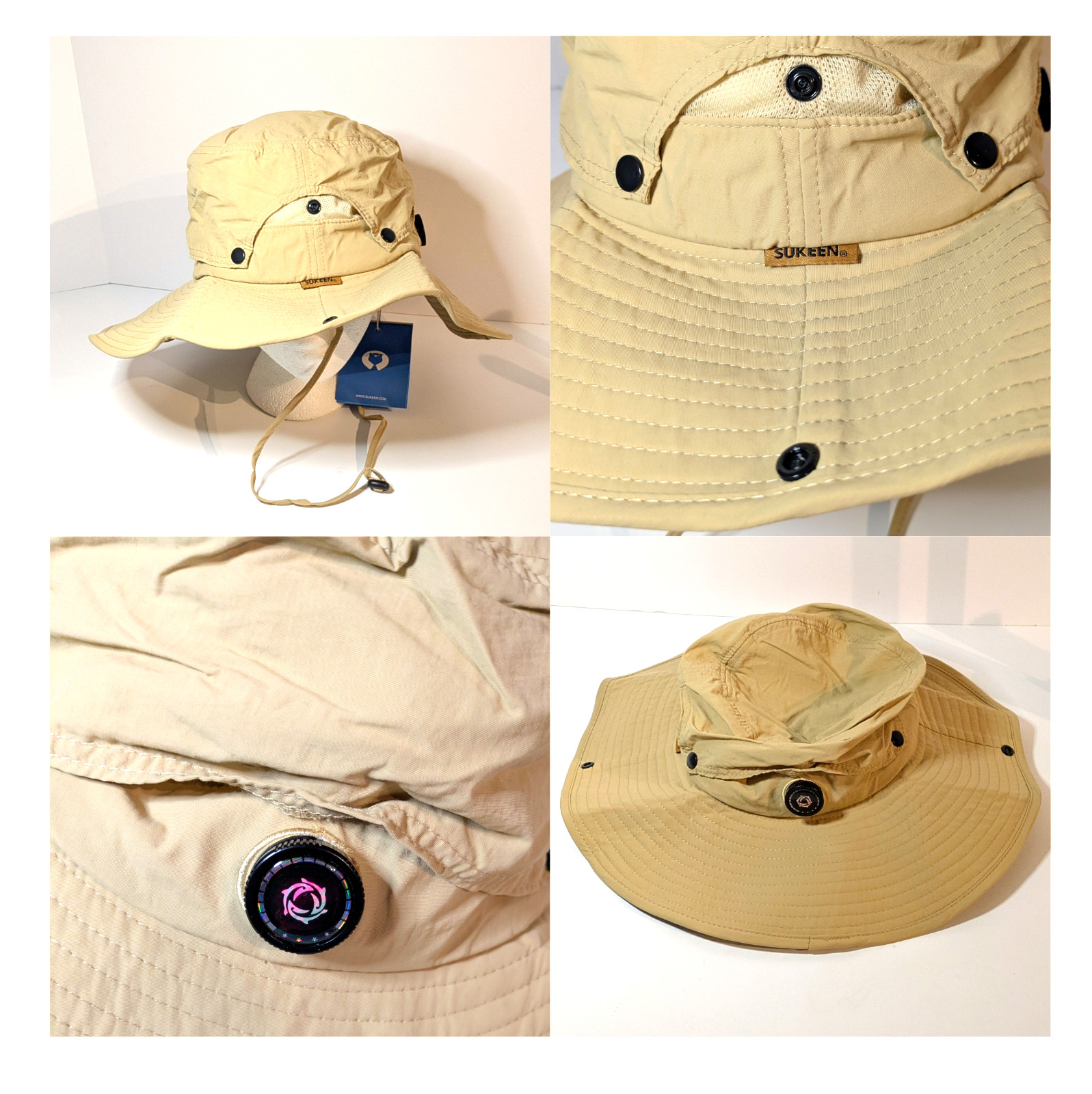Sukeen Cooling Sun Hat Unisex Wide Brim Bucket, Hiking, Vented Fishing Cap Beige
