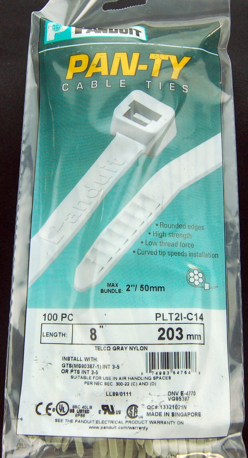 PANDUIT CABLE TIE 8" PLT2IC14-PACK OF 100-10037215
