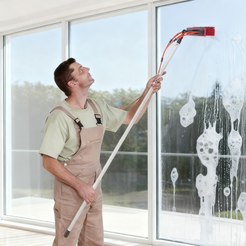 Glass Water Fed Pole Brush Kit Window Cleaning Gimbal Solar Panel Cleaning Brush
