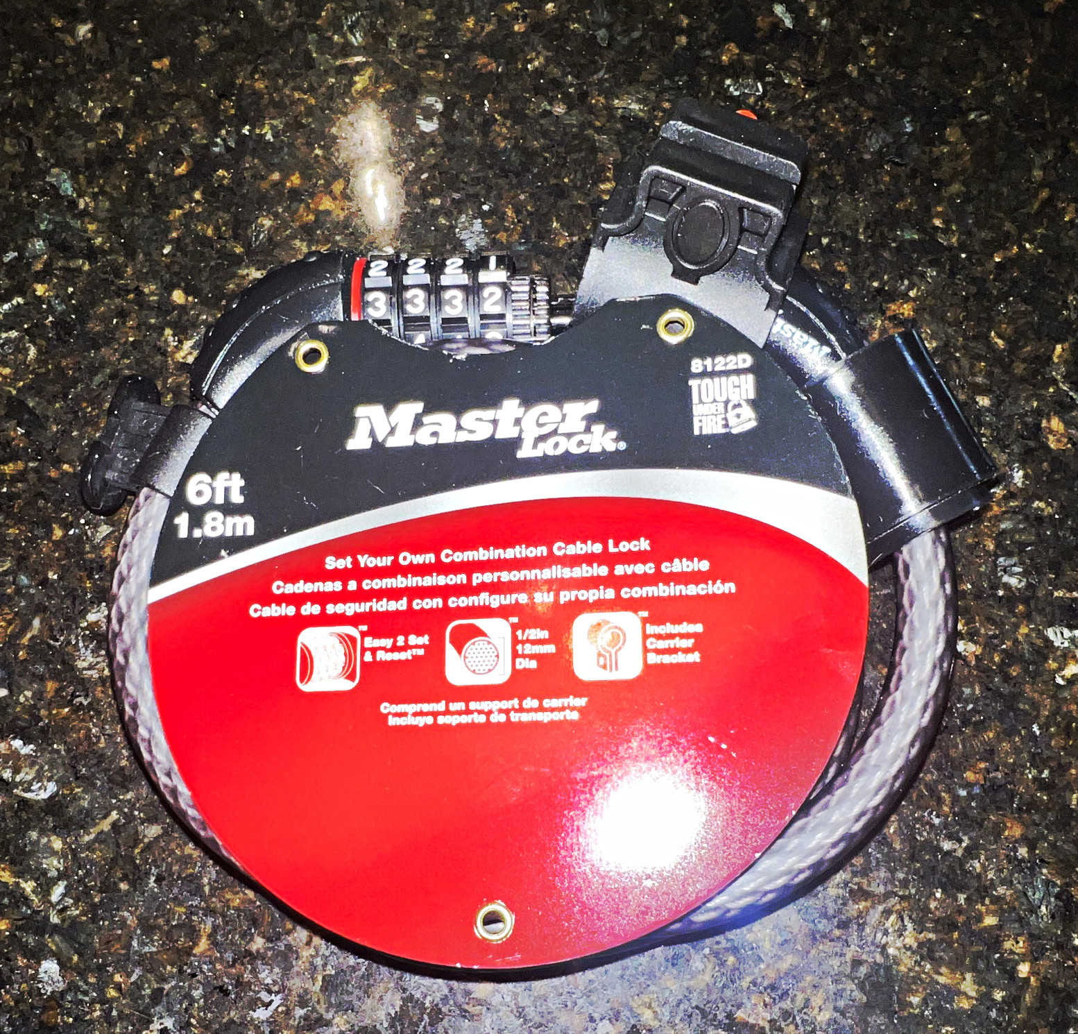 Master Lock 8122D Resettable Combo Steel Cable Lock 6 ft w/ Carrier Bracket