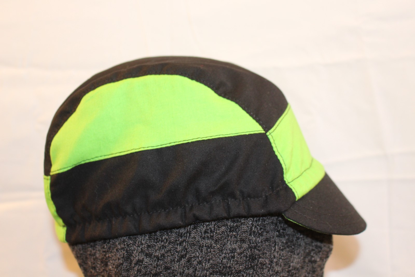 CYCLING CAP 7 PANELS BLACK&GREEN  100% COTTON HANDMADE