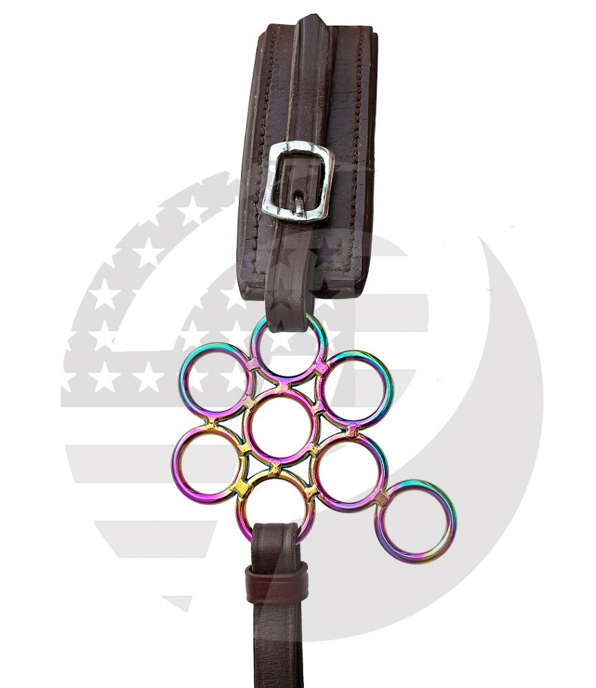RAINBOW Hackamore Bitless Horse Flower Bit English Adjustable With Brown Leather