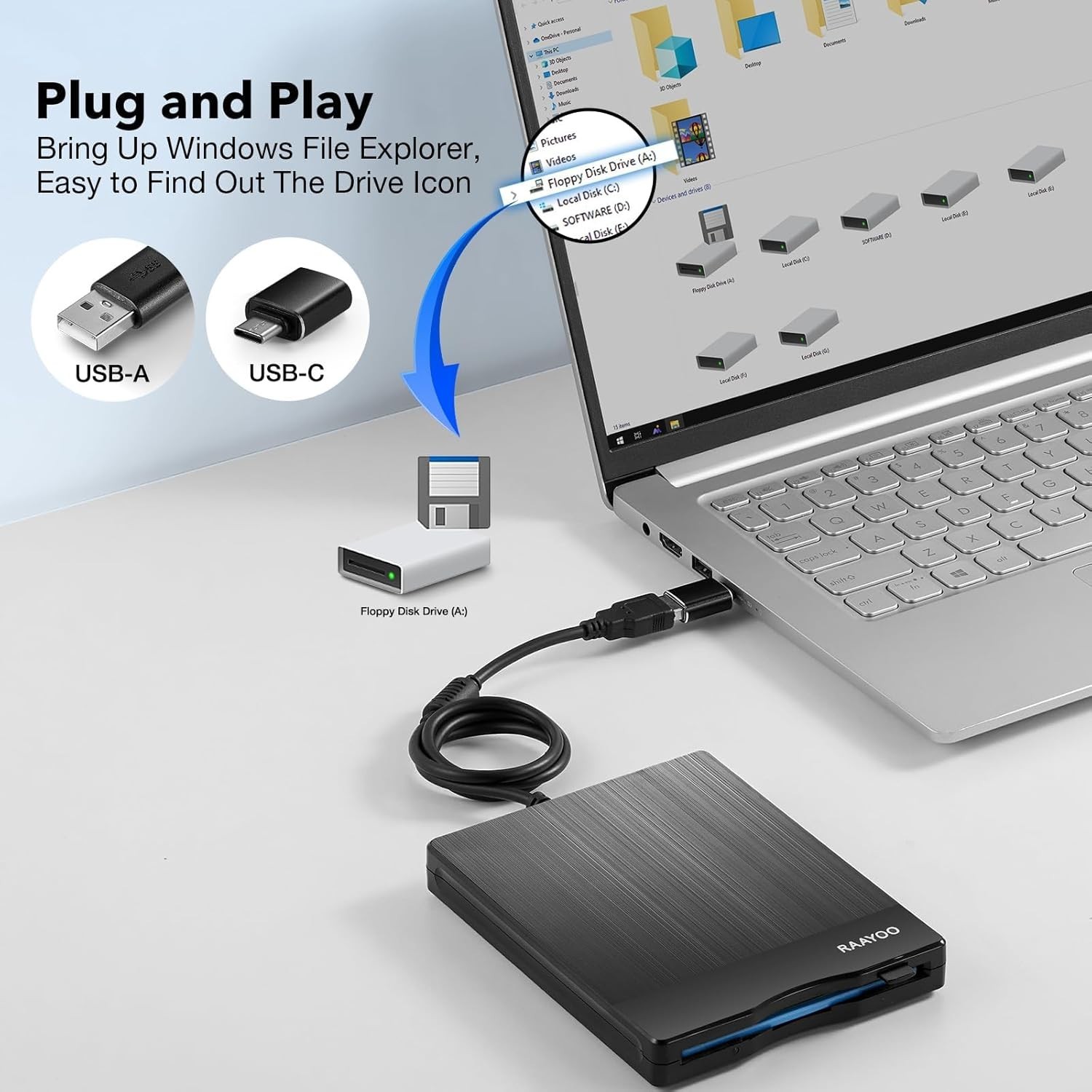 Portable 3.5 Inch USB Floppy Disc Drive - Lightweight & Dust Resistant Design