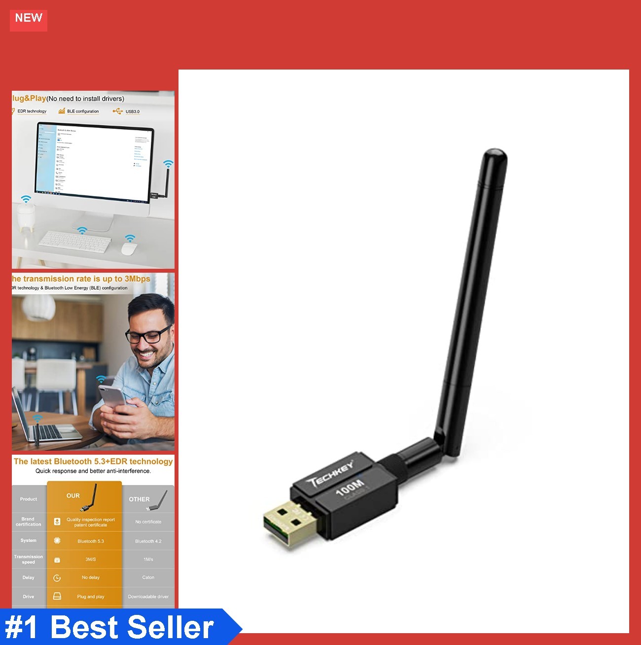 Long Range USB Bluetooth 5.3 Adapter for Desktop PC - 328FT Wireless