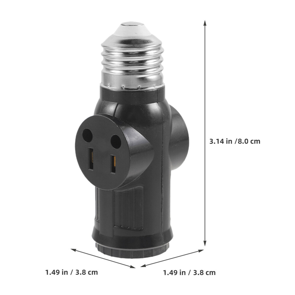 2Pcs Light Bulb Outlet Socket Adapter E26/E27 Lamp Bulb to 2/3 Prong Plug Black