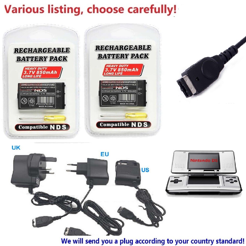 New Replacement Battery or AC charger for Nintendo DS Original NDS 3.7V 850mAH