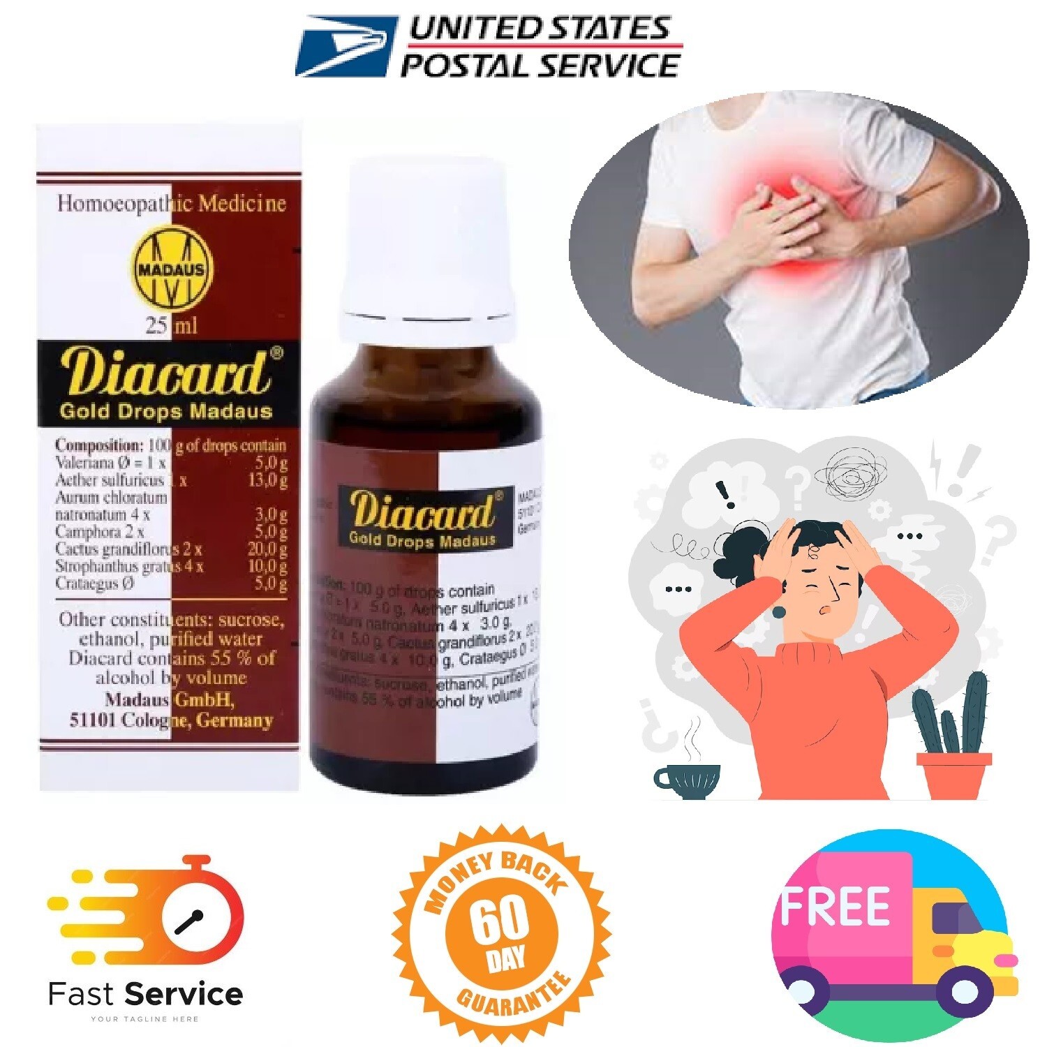 ADEL Homoeopathic Madaus Diacard Gold Drops(25ml) Heart Tonic,Anxiety,Heart Pain