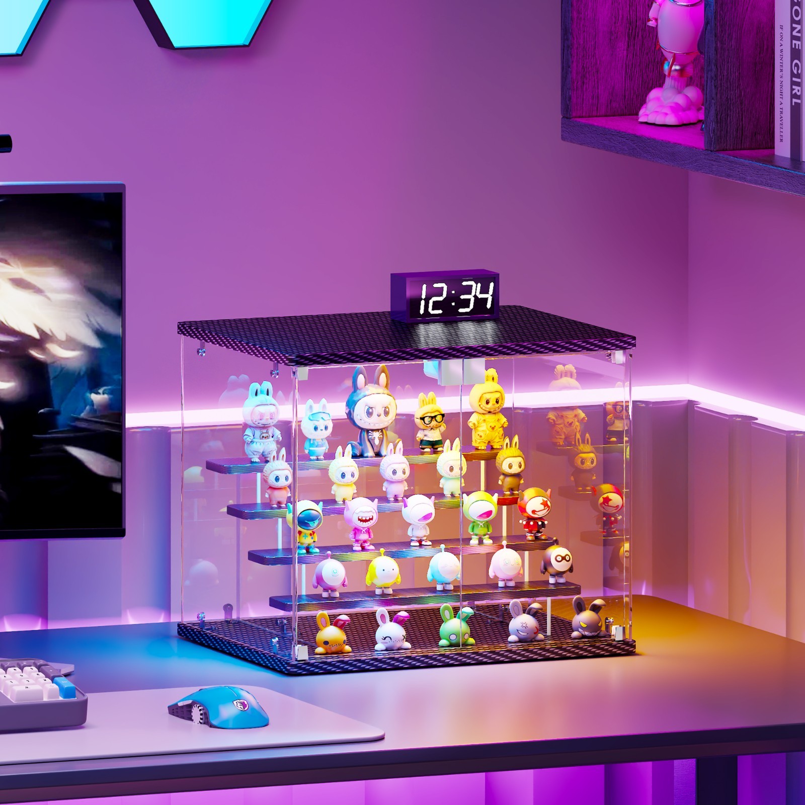 LED Display Case Glass Door RGB Light Music Rhythm 5-Tier Figure Cabinet Box