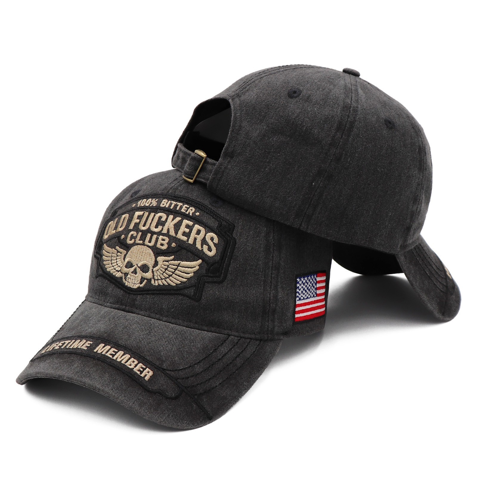 "OLD F*CKERS CLUB" Lifetime Member Skull Embroidered Washed Cotton Baseball Cap