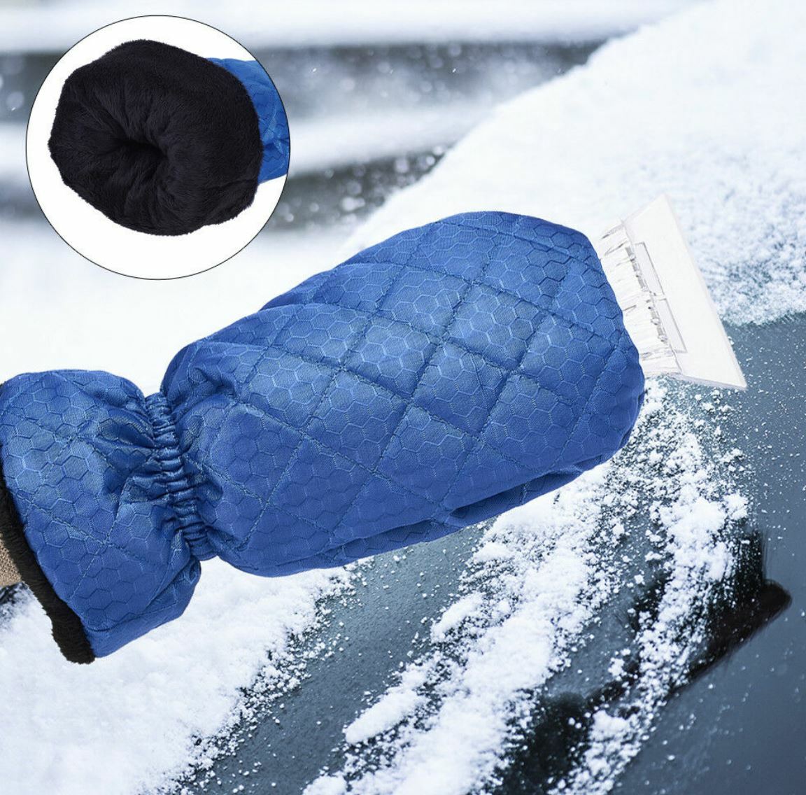 Ice Snow Gloves Mittens Scraper Car Window Frost Clean Removal Windshield Brush