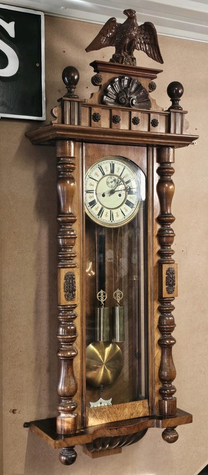 Large Walnut Twin Weight Vienna Wall Clock