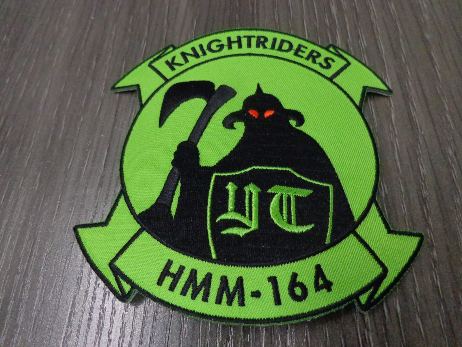 4.5" MARINE CORPS HMM-164 KNIGHTRIDERS HELI SQUAD GREEN EMBROIDERED JACKET PATCH