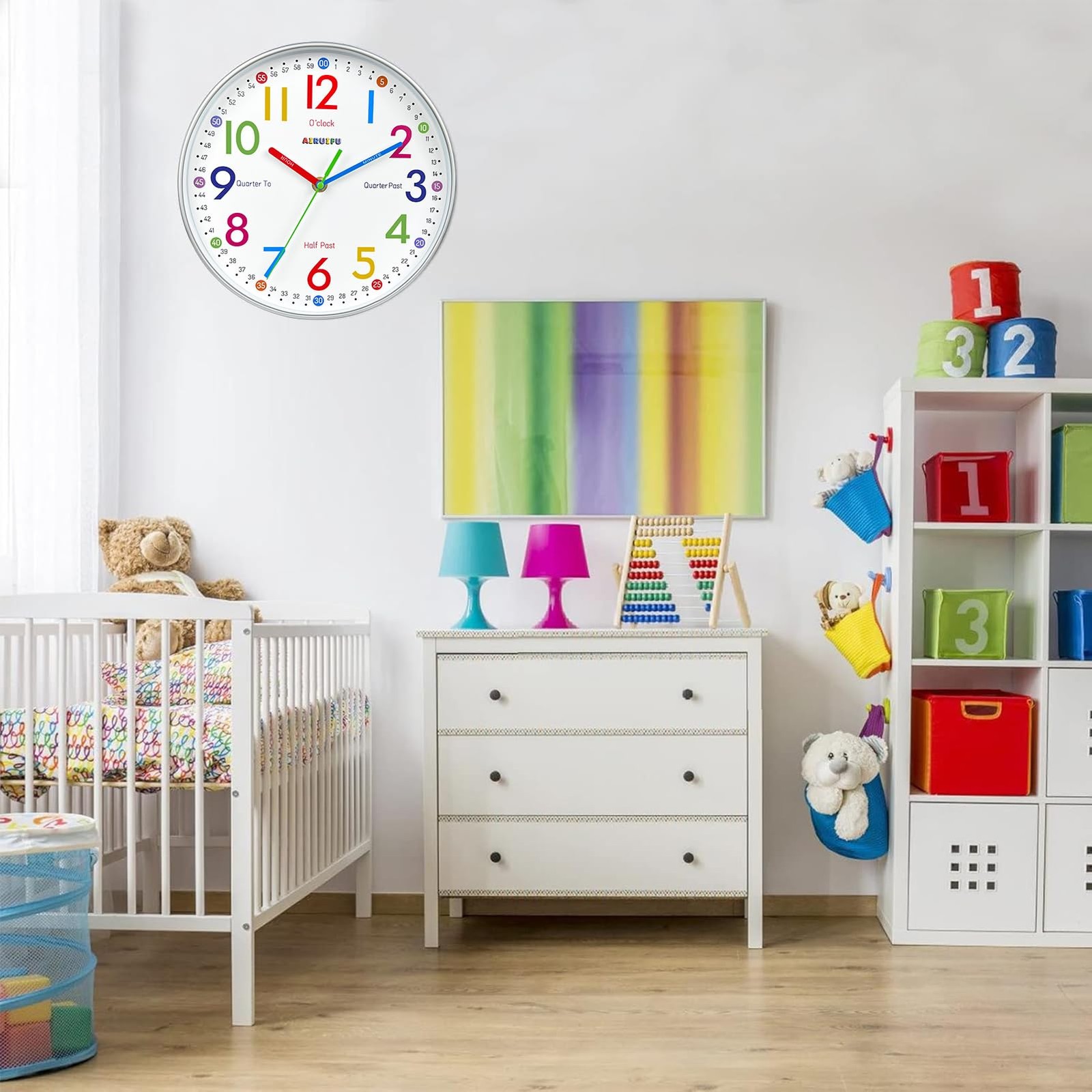 Kids Learning Clock Silent Analog Wall Clock Teaching Time Classroom