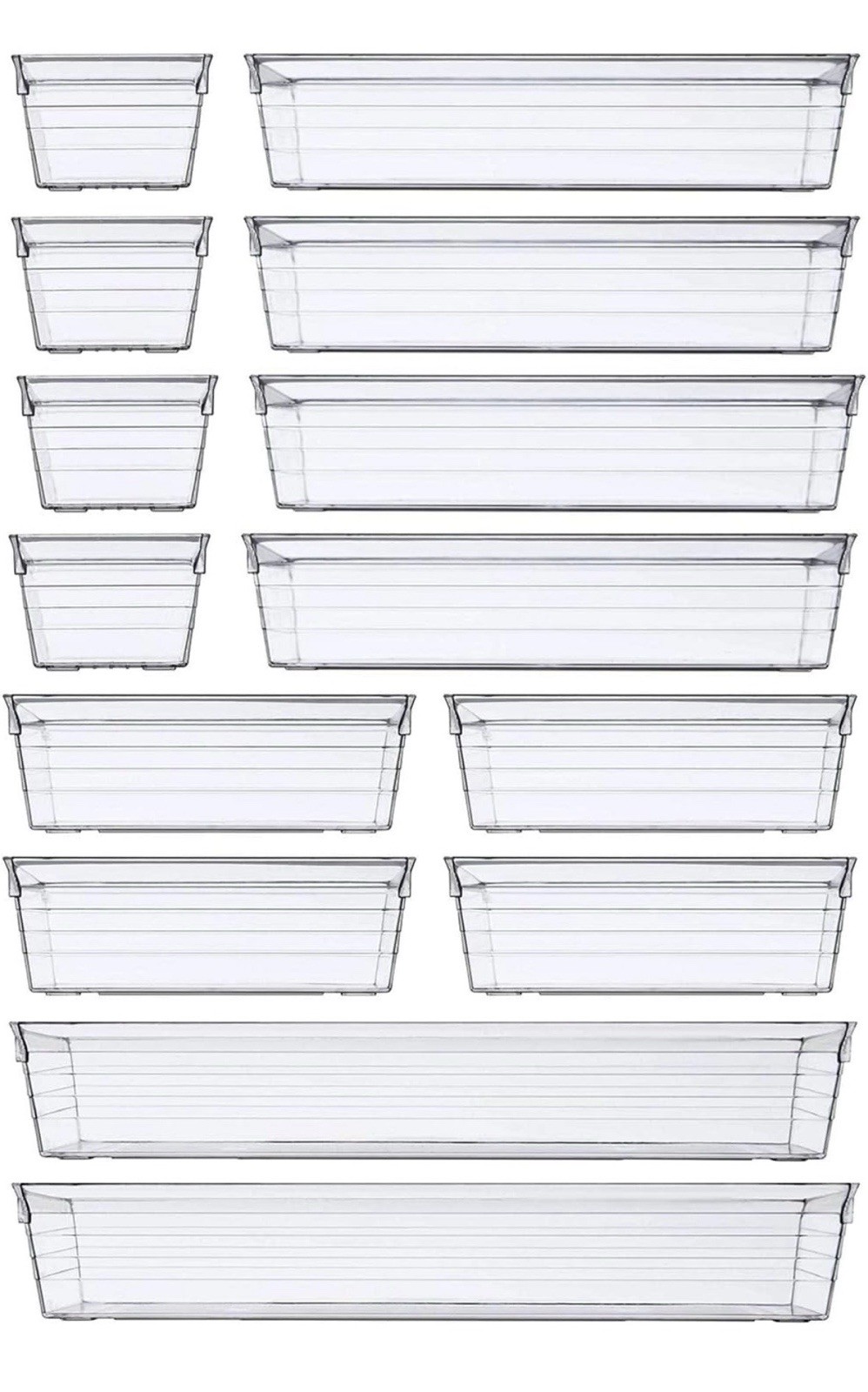 DCA Clear Drawer Organizer Trays 14 pc Assorted Sizes
