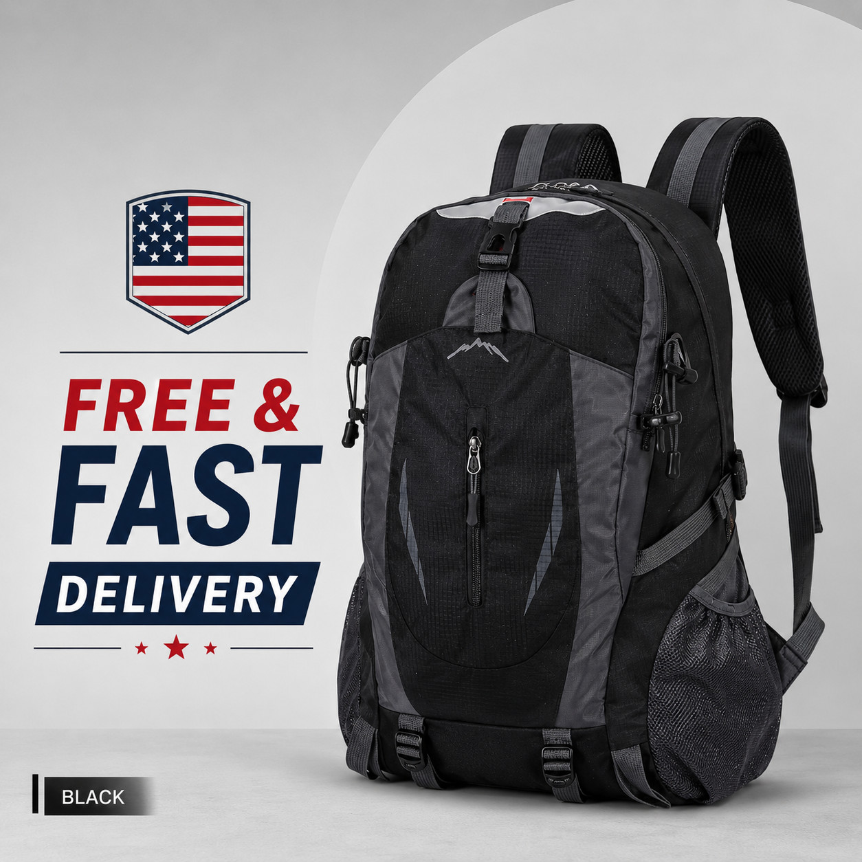 Heavy Duty Travel Backpack 40L Large Capacity Camping Hiking Rucksack Bag(BLACK)
