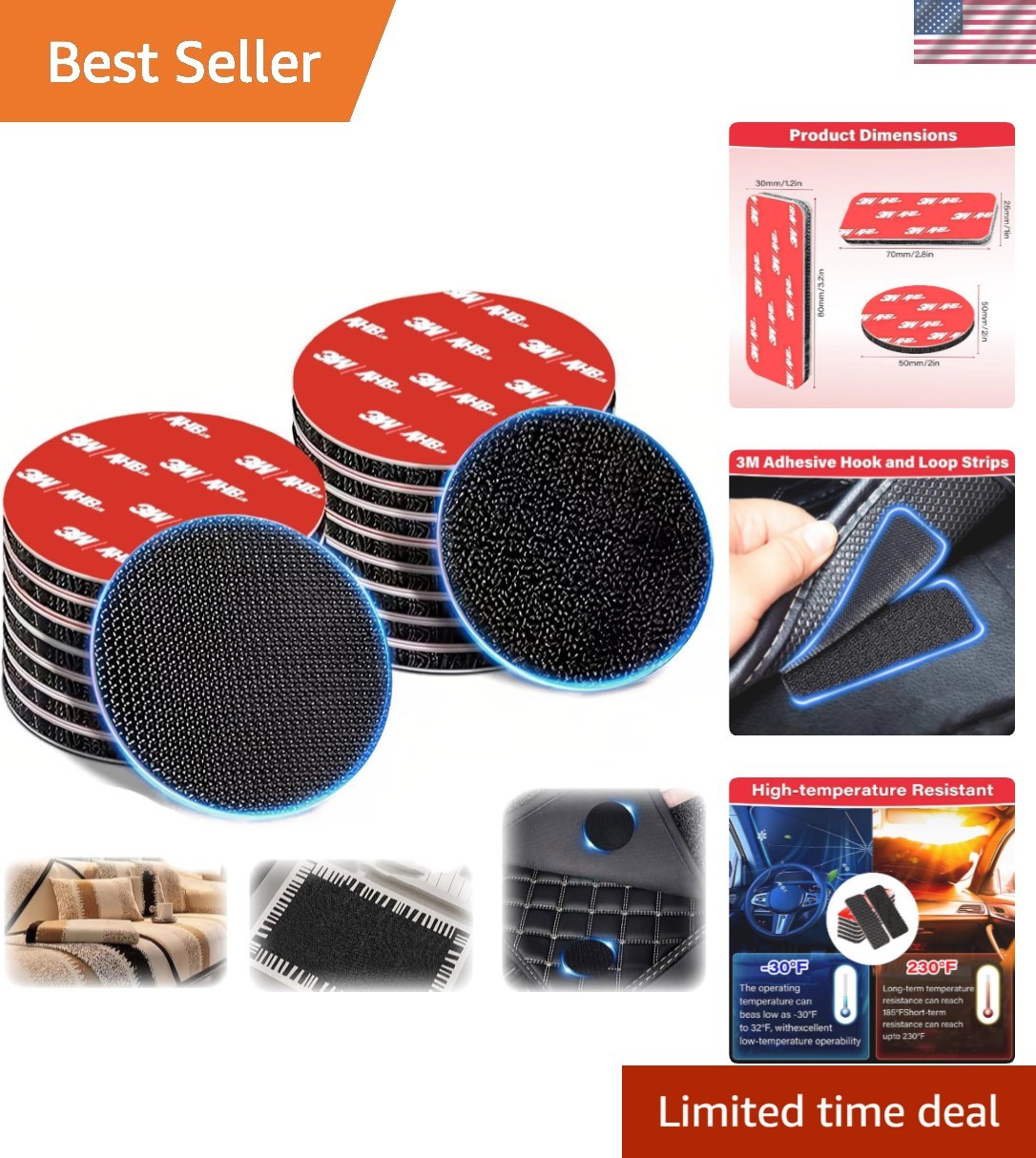 Heavy Duty Hook and Loop Strips with Super Adhesive, Heat-Resistant & Waterpr...