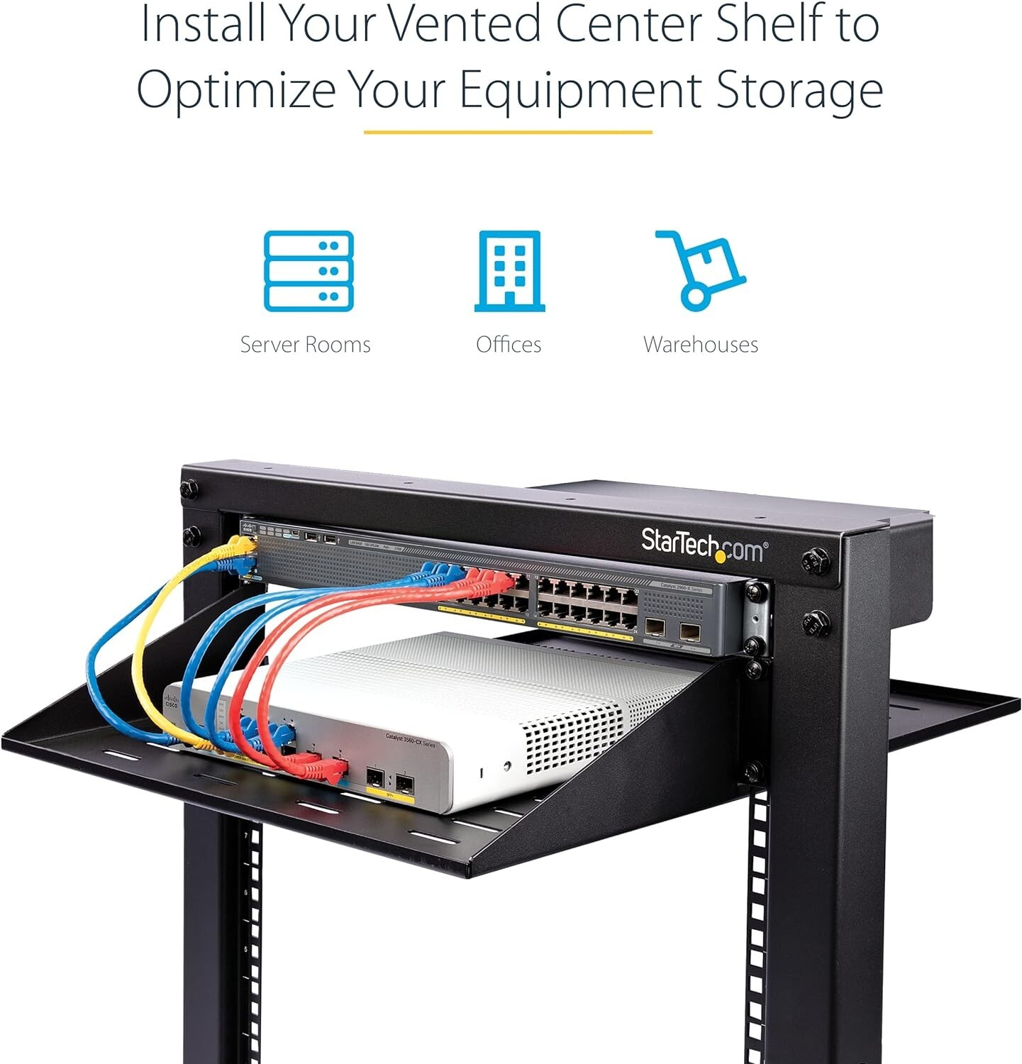 StarTech 2 Post Vented Server Rack Shelf Mount Up to 75 lb. CABSHF2POSTV2