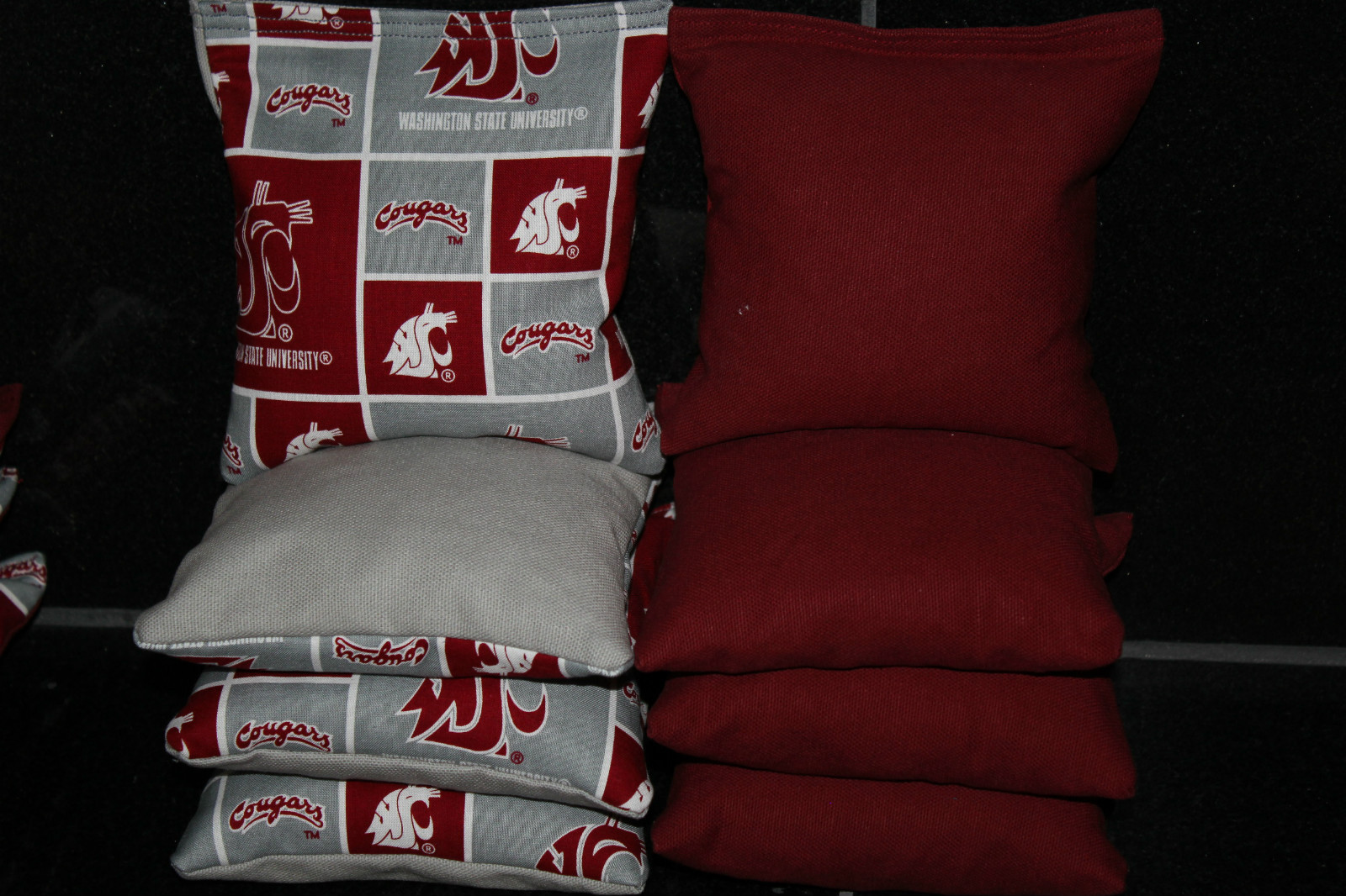 WASHINGTON STATE COUGARS 8 CORNHOLE BEAN BAGS/ BAGGO TOSS Top Quality Handmade!