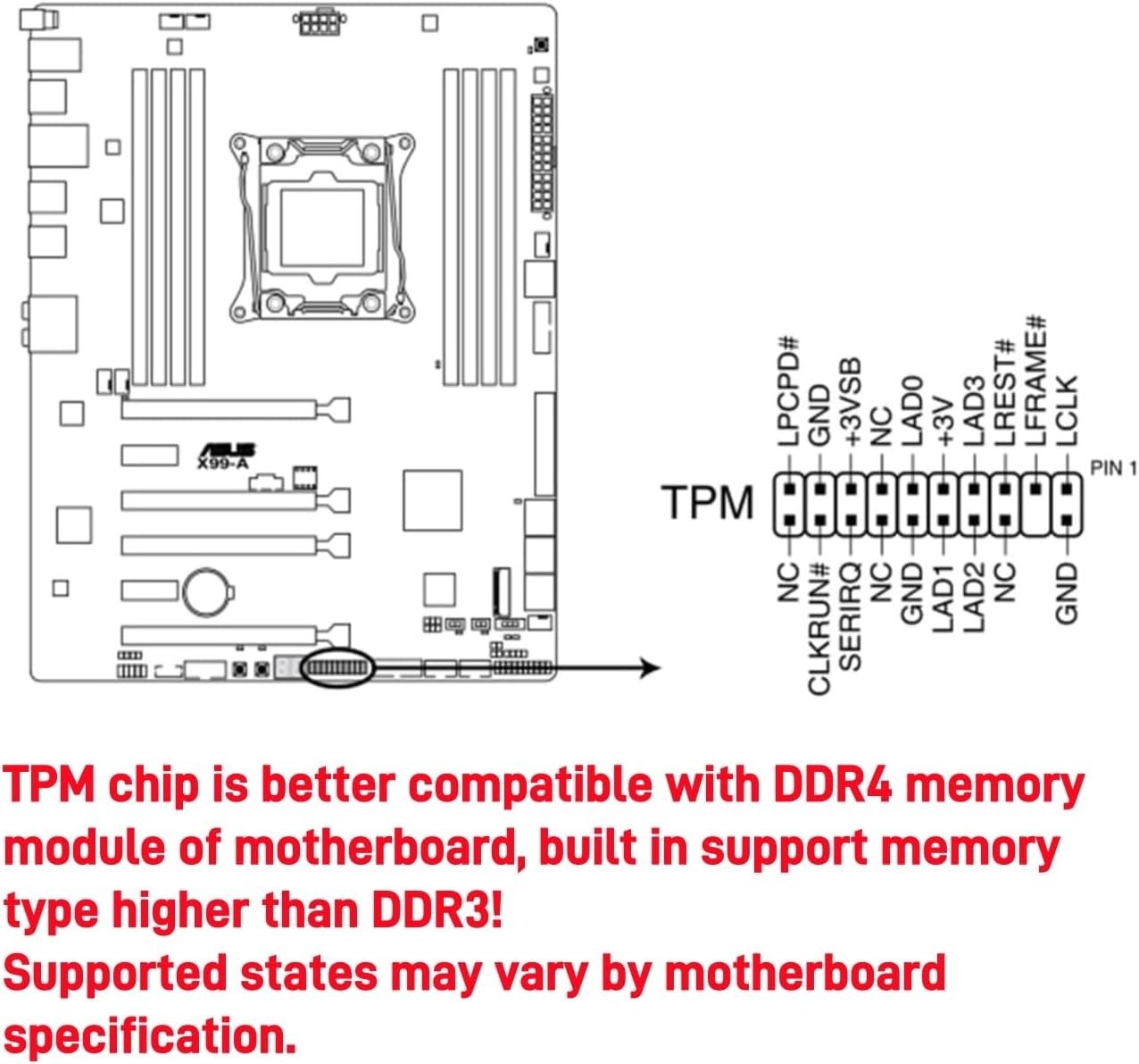 TPM 2.0 Module with 20-1 Pin, TPM 2.0 Encryption Security Module for ASUS Mot...