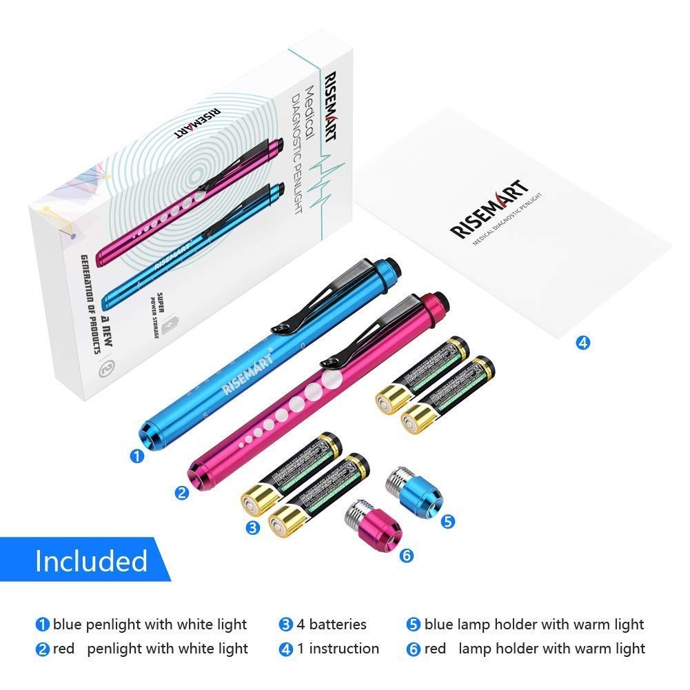 Portable Nurse Diagnostics LED Penlight with Pupil Gauge - 4 AAA Batteries