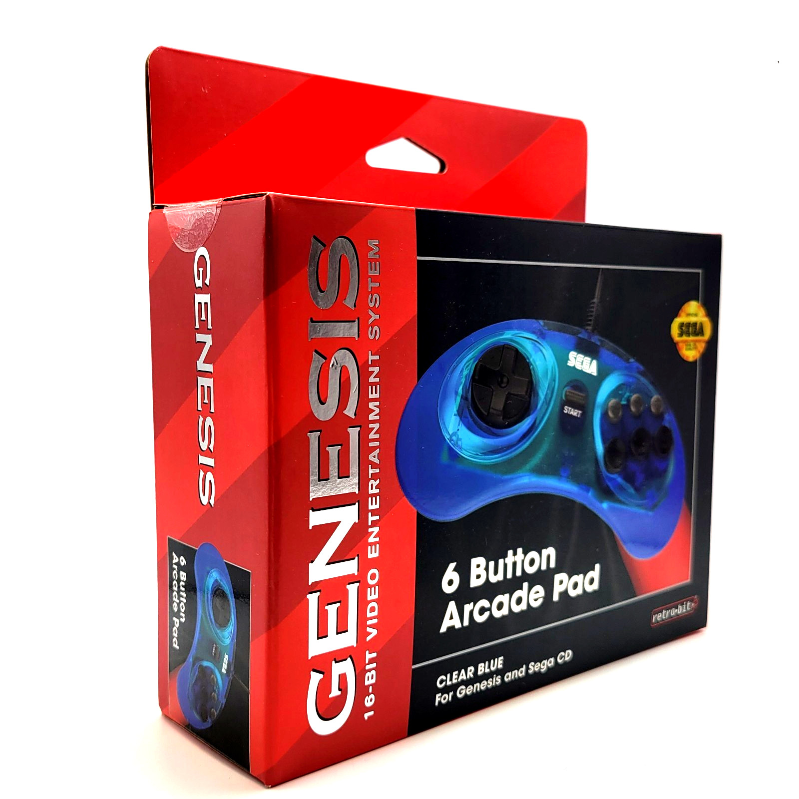 Retro-Bit Official Sega Genesis Controller 6-Button Arcade Pad - Clear Blue