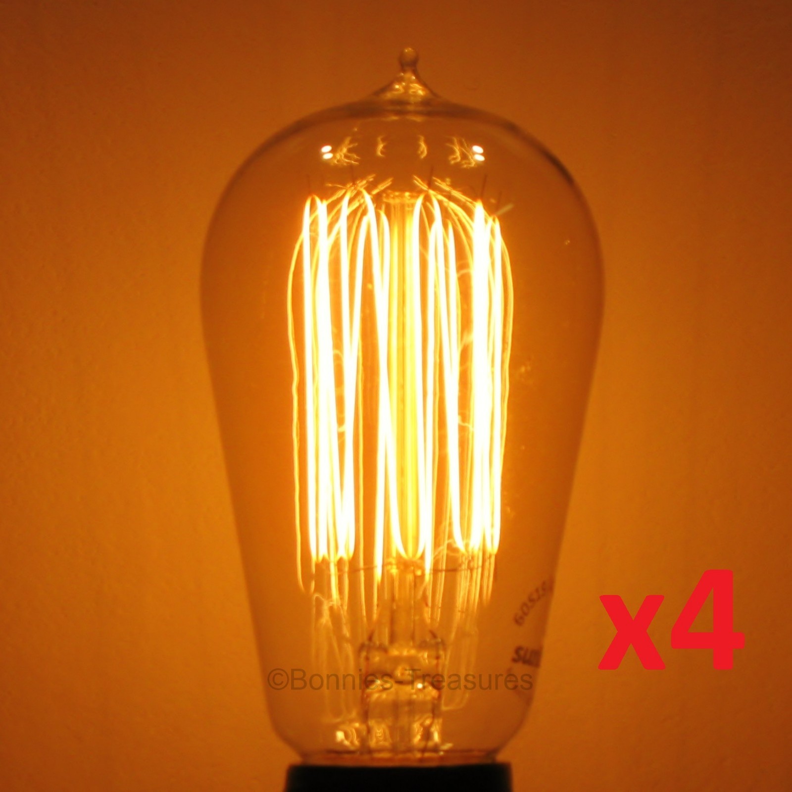 SCRATCH&DENT: 4pk 60W S19 Edison Bulb MARCONI Filament Antique Style 60 watt