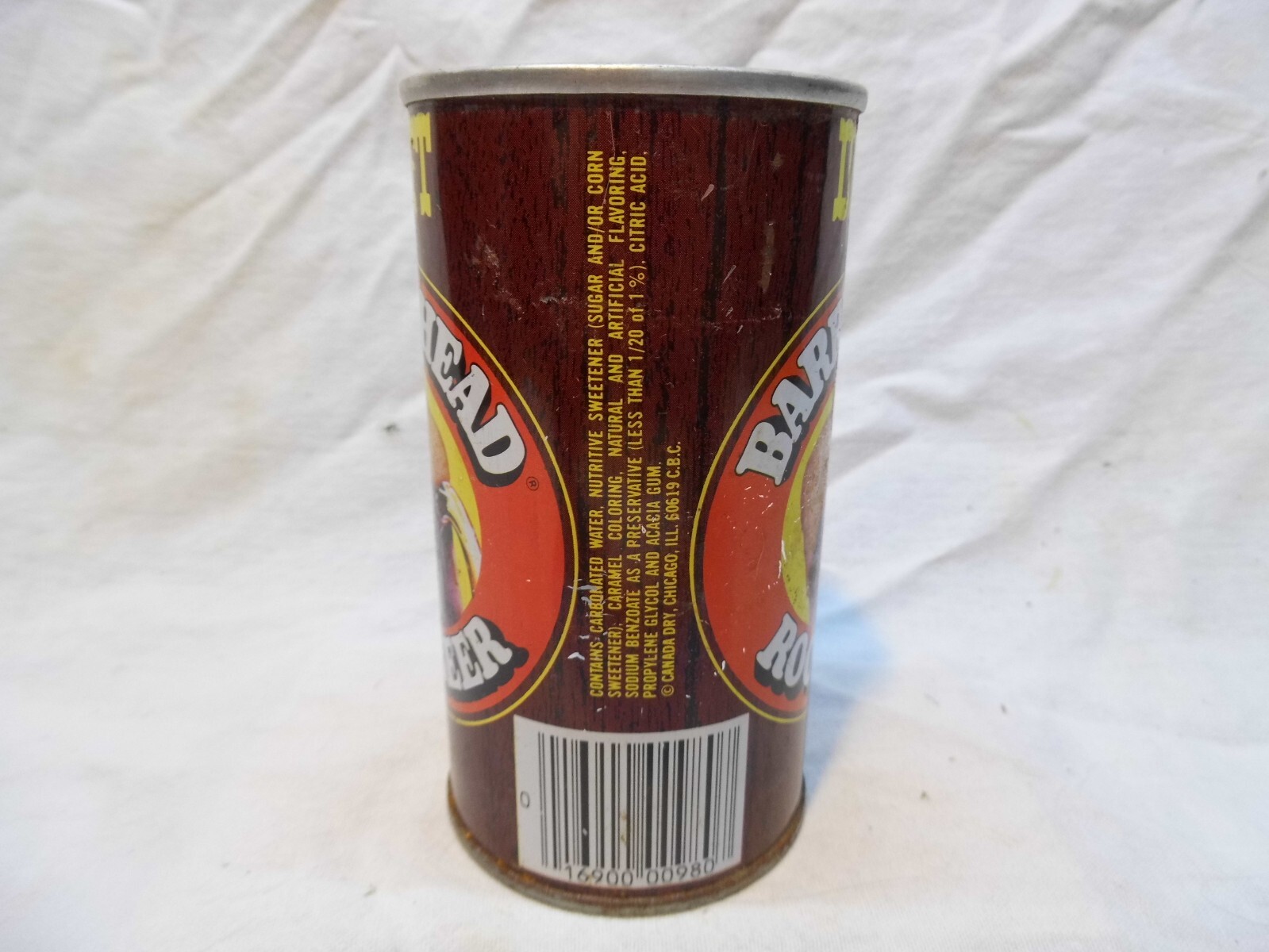 BARRELHEAD DRAFT STYLE ROOT BEER (UPC CODE) SODA CAN~CANADA DRY CHICAGO,ILL #164