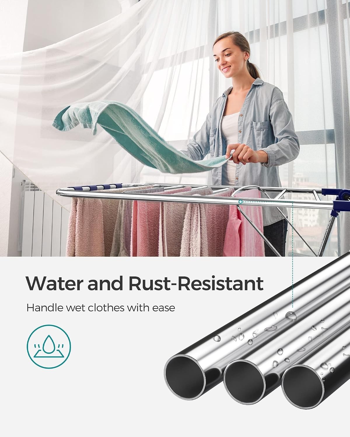 Foldable Metal Drying Rack with Adjustable Wings and Sock Clips