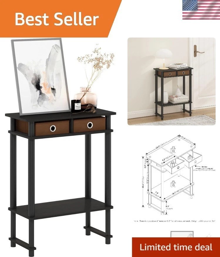 Turn-N-Tube Tall-Wide Hallway Console Table with Bin, Espresso/Brown
