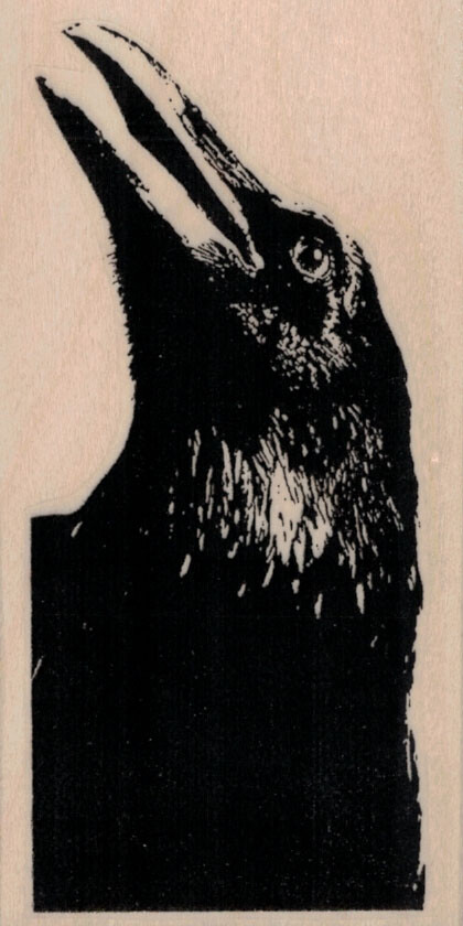Raven Looking Up 2 1/4 x 4 1/4" Rubber Stamp, Bird Stamp, Raven Stamp