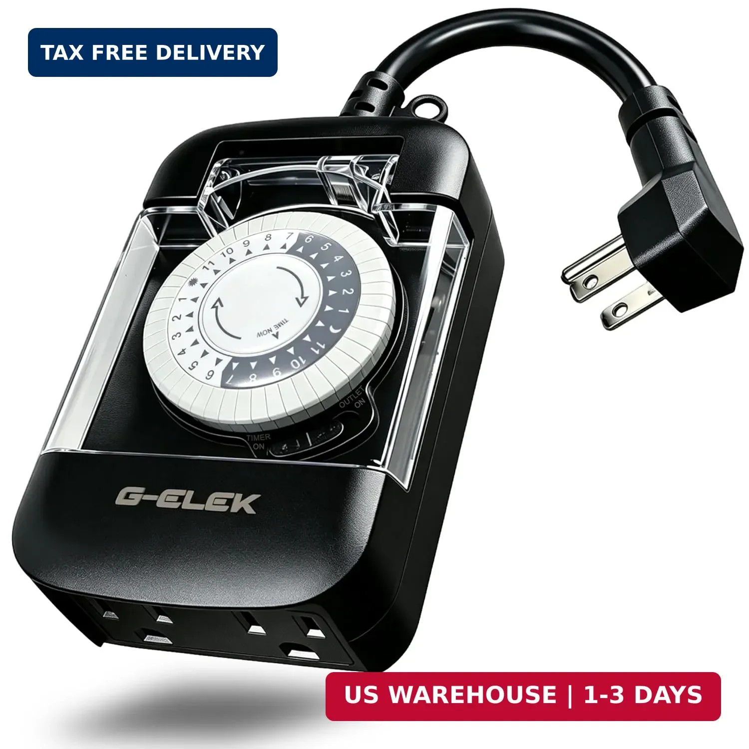 G-ELEK Outdoor Mechanical Timer Plug Waterproof, 24 Hour Daily Cycle, 30 Minute,