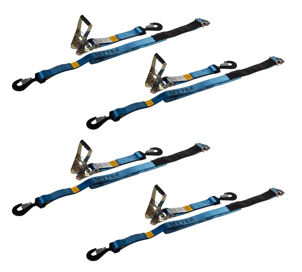 (4 Pack) Ratchet Tie Down Axle Straps w/Snap Hooks Race Car Trailer Car Hauler