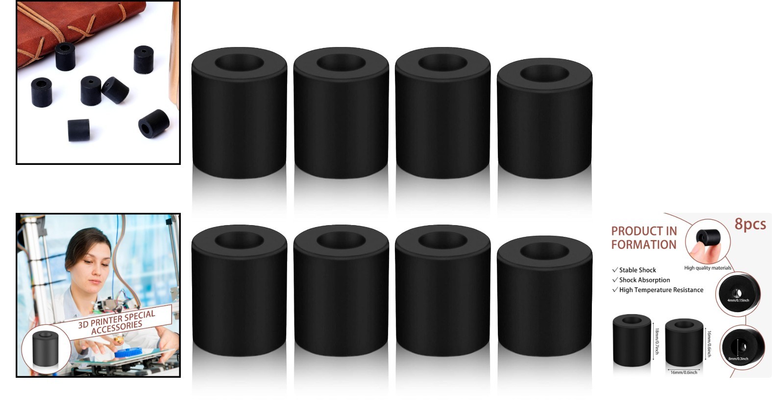 Upgrade Your 3D Printers with 8 Silicone Bed Mounts - CR-10 & Ender 3 Compatible