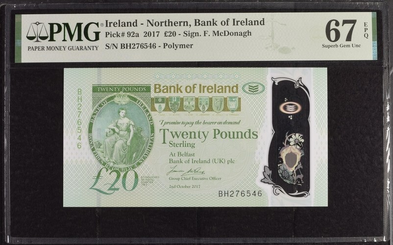 Northern Ireland 20 Pounds 2017 P92 UNC - Polymer / PMG Superb GEM67EPQ