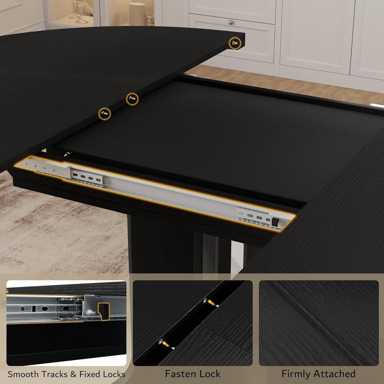 59" Extendable Round Dining Table for 4-6, Modern Kitchen Table with Heavy Duty