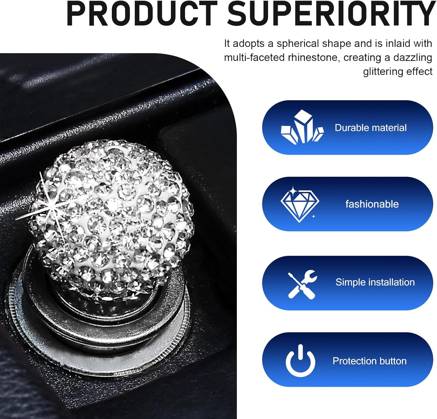 Bling Car Push Start Button Cover, Crystal Rhinestone Auto Ball Engine Start But