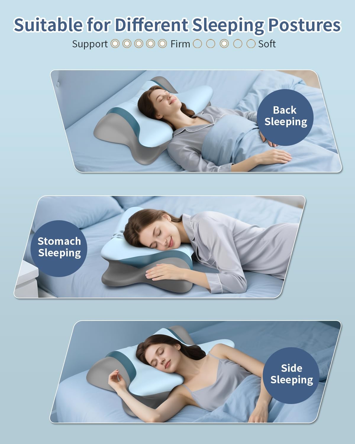 Cervical Neck Pillow for Pain Relief - Ergonomic Side Sleeper Blue