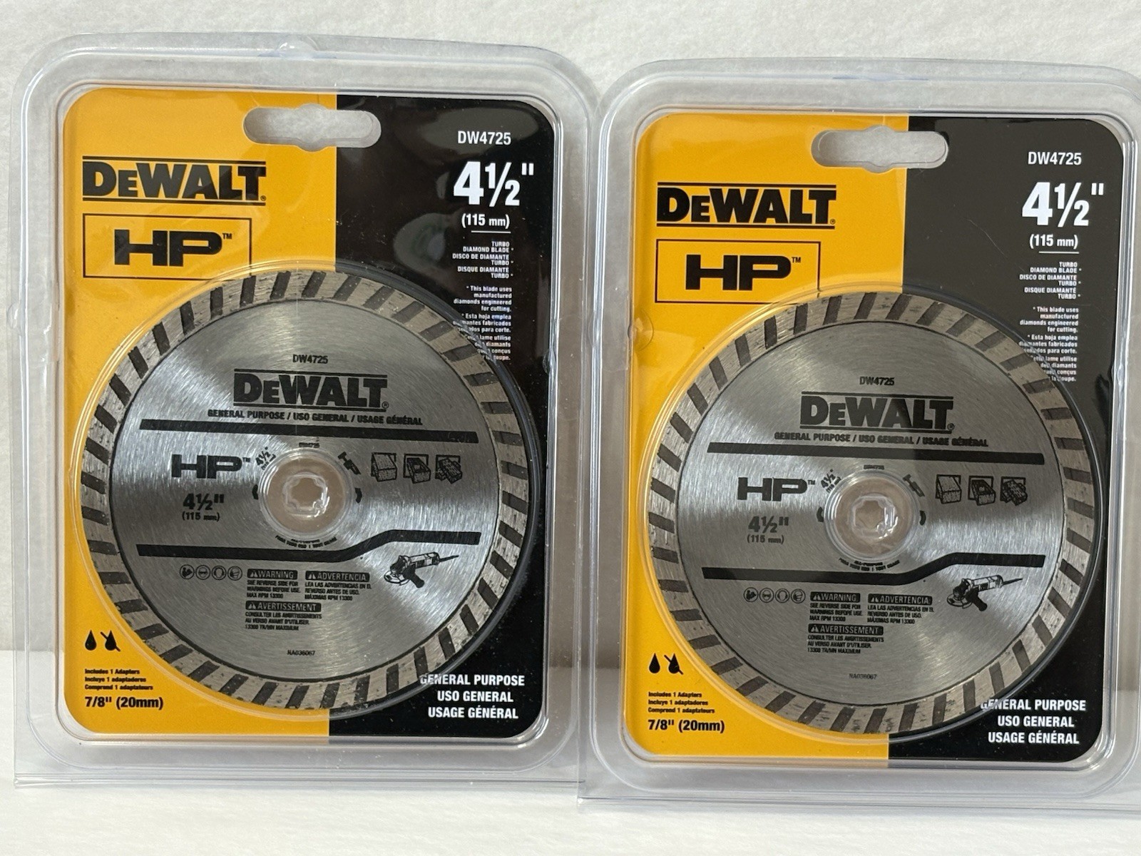 New DeWalt 4 1/2" High Performance DW4725 Turbo Rim Blade 2-PACK  (SH9)